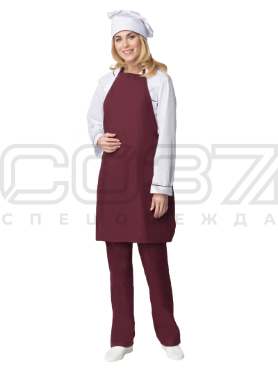 Костюм повара женский Сластёна цв.белый-бордовый тк.тиси-1